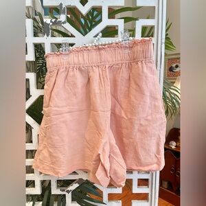 H&M linen blend peach High Waist Peach Shorts with pockets